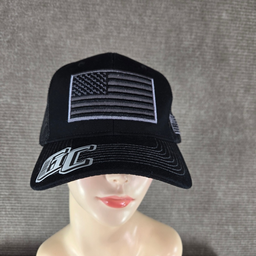 GC Mens OS Black American Flag Embroidered Mesh Snapback Trucker Hat